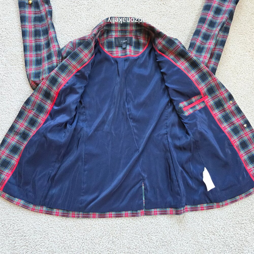 NWOT J. Crew Shrunken Blazer in Black Stewart Tartan Plaid Wool Blend 0 - Picture 9 of 16